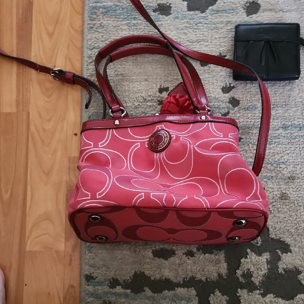 Coach Red and Pink Signature Shoulder Bag